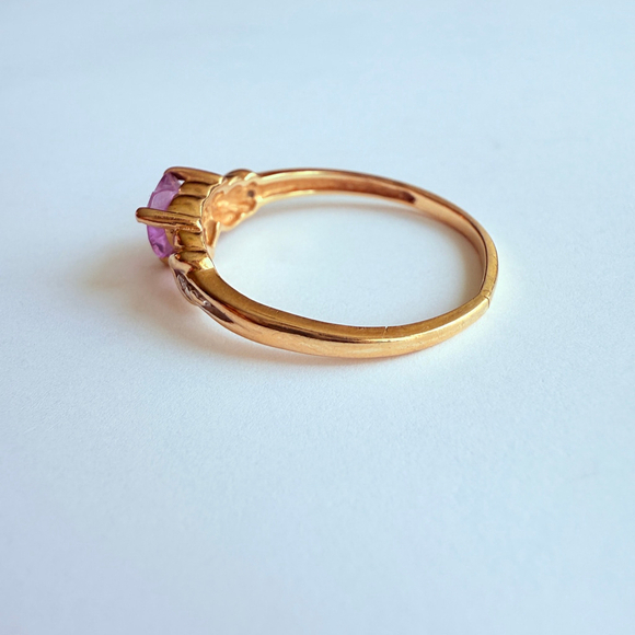 14K Yellow Solid Gold .55 CT Amethyst Shape Heart Natural Diamond Love Band Ring - Picture 6 of 11